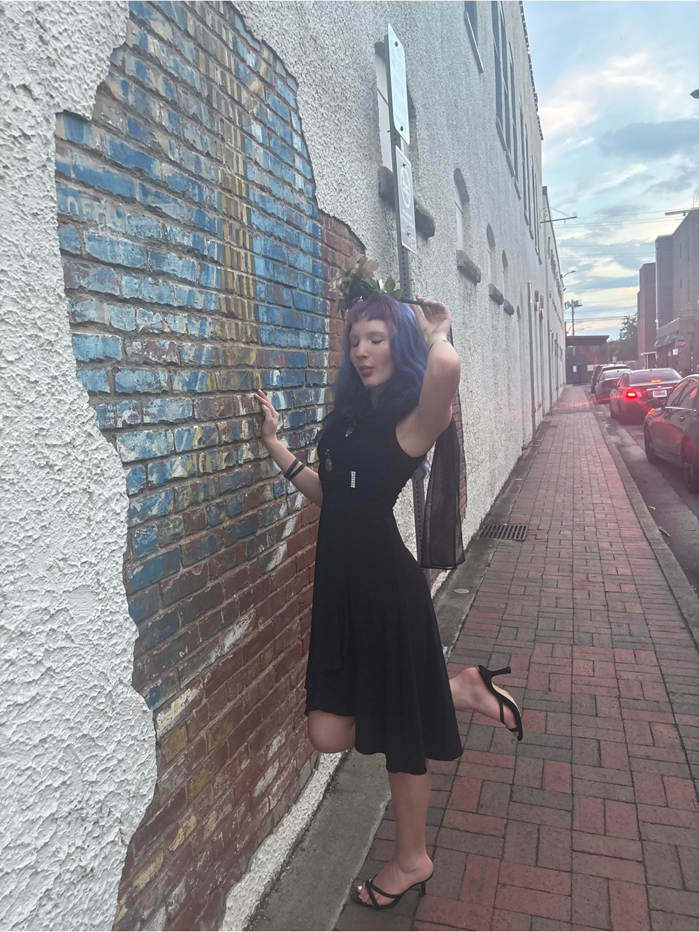 Aspeed Black Chiffon Evening Gown with Rhinestone Accent